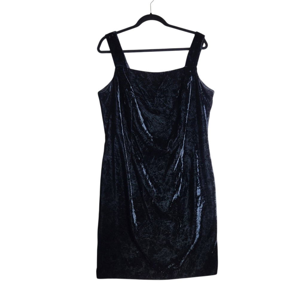Jessica McClintock Black Crushed Velvet Square Neck Cocktail Dress 16W Vintage